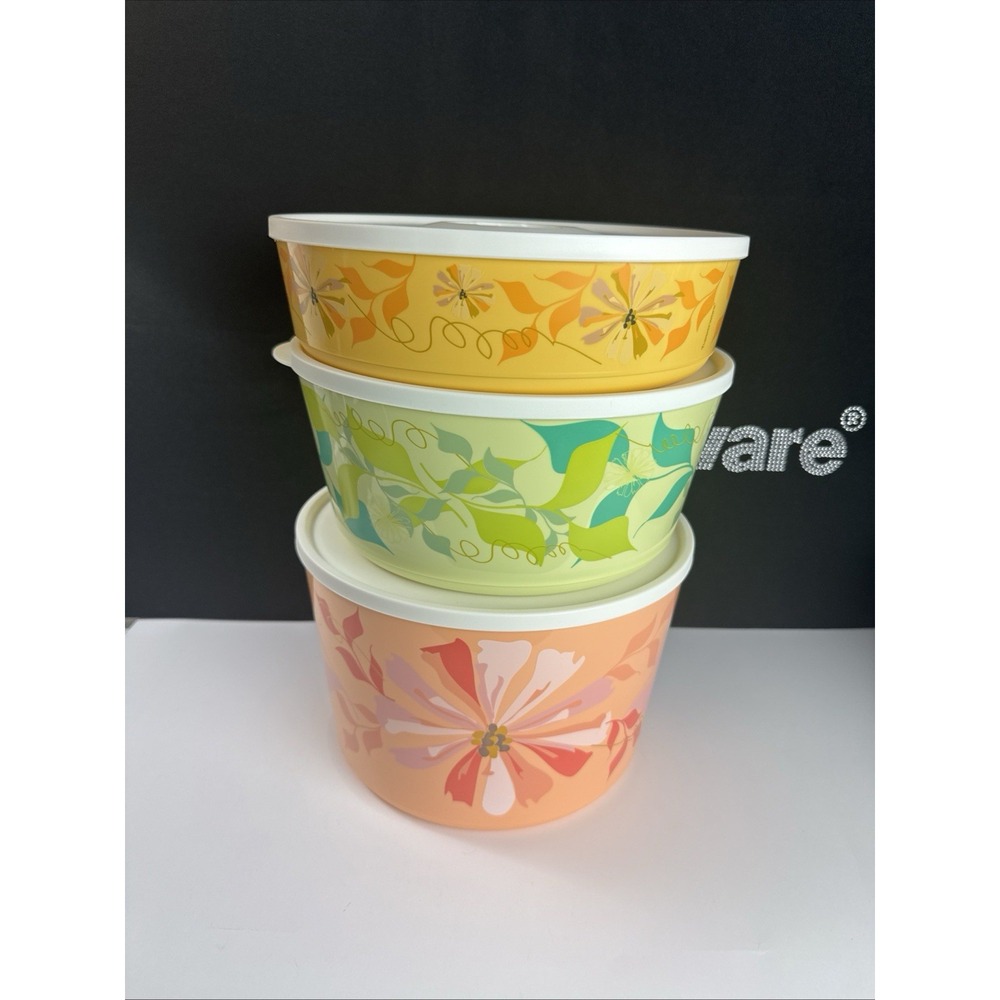 New Tupperware Click Stack Ilumina Floral Mega Bowl 28 Cup, 18 Cup, 10.5 Cup